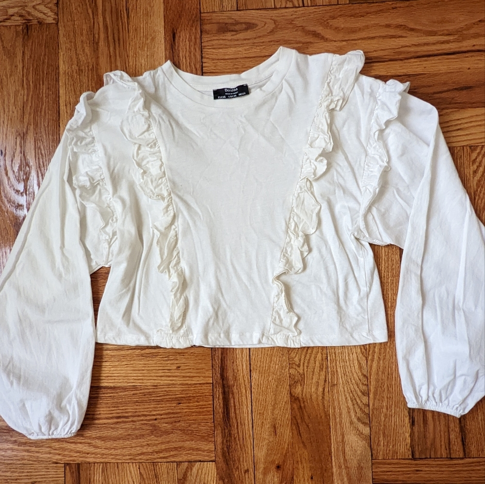 🍁🍂 FALL Bershka White Ruffled long sleeve blouse